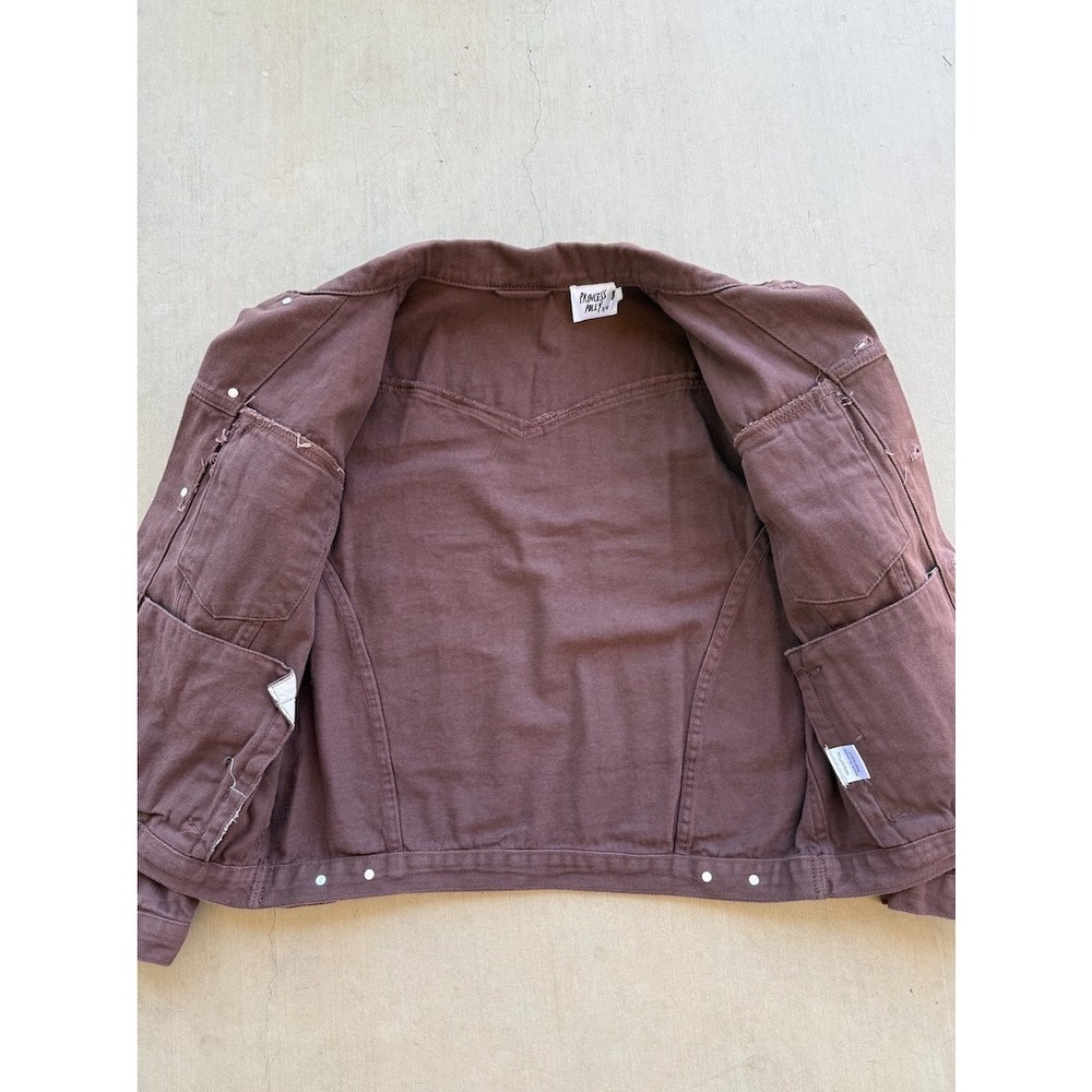 Princess Polly Brown Cropped Denim Jacket XS/S Western Trucker Y2K - Picture 3 of 8